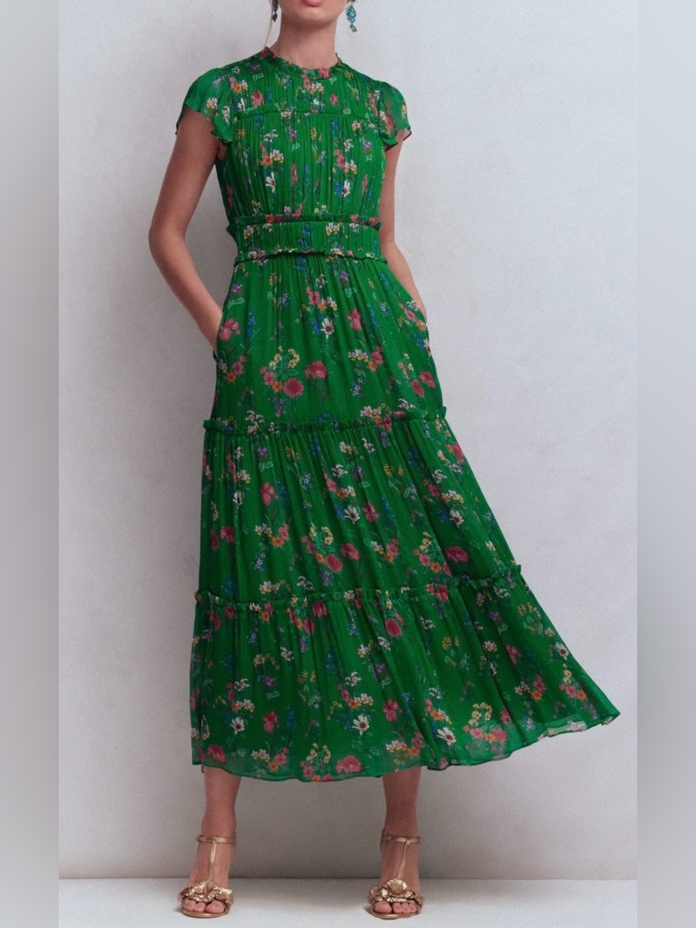 NWT Boden Sleeveless Ruffle Dress in Bear Grass, Delicate Blossom size 8
